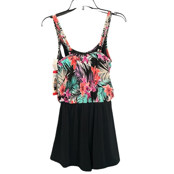 LITTEL BLACK SWIMDRESS Romper Black Turquoise Blue - MEDIUM - NWT - Picture 2 of 4